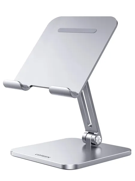 UGREEN Tablet Stand Holder Adjustable Aluminum Portable Stand Holder for Desk Foldable Dock Heavy Duty Metal Base Compatible with ipad pro 12.9, 9.7, 10.5, ipad air Mini 4 3 2, Nintendo Switch Silver