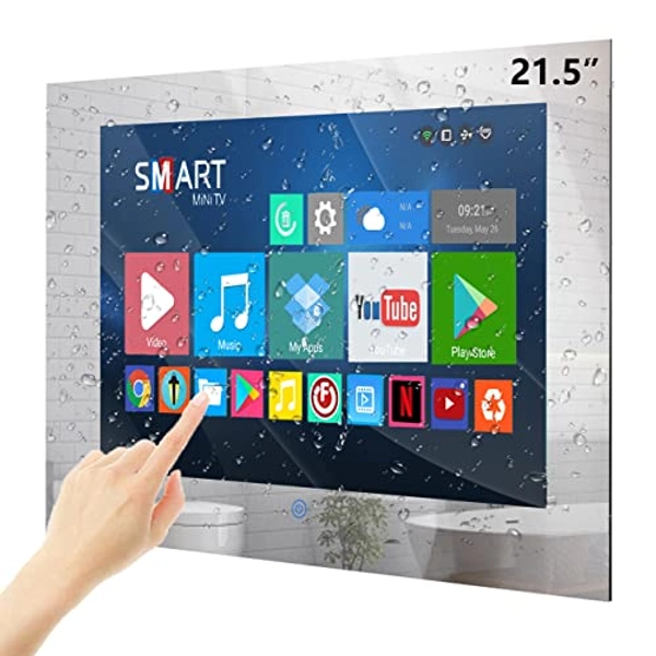 Haocrown 【500 cd/㎡ High-Brightness 2023 Model Updated 21.5 Inch Bathroom TV Waterproof Touch Screen Smart Mirror Android 11 Television Full HD 1080p Smart TV with ATSC Tuner Wi-Fi Bluetooth(8GB+64GB)
