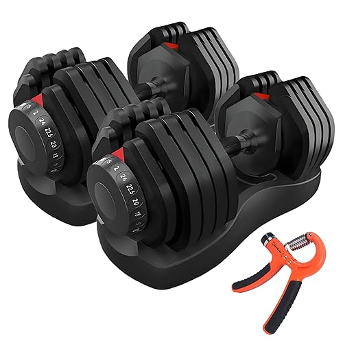 HAKENO 2x24kg/40kg Pair Adjustable Dumbbell 15 Weight in 1 with Fast Automatic Adjustable and Weight Plate for Body Workout Home Gym dumbbell（Include 2 dumbbells + 2 hand Gripper） - 2x24kg(A)