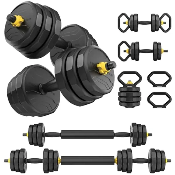 FEIERDUN Adjustable Dumbbells, 20/30/40/50/60/70/90lbs Free Weight Set with Connector, 4 in1 Dumbbells Set Used as Barbell, Kettlebells, Push up Stand, Fitness Exercises for Home Gym Suitable Men/Women