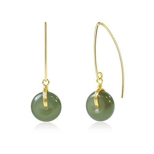 DAUMIER Jade Earrings for Women 14K Gold Filled Green Jade Dangle Earrings Lightweight Dainty Everyday Earrings Handmade Jade Drop Earrings for Mom Lover Friends - 0.5inch jade Style D