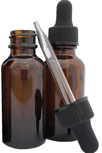 DropperStop 1oz Amber Glass Dropper Bottles (30mL) with Tapered Glass Droppers - Pack of 2