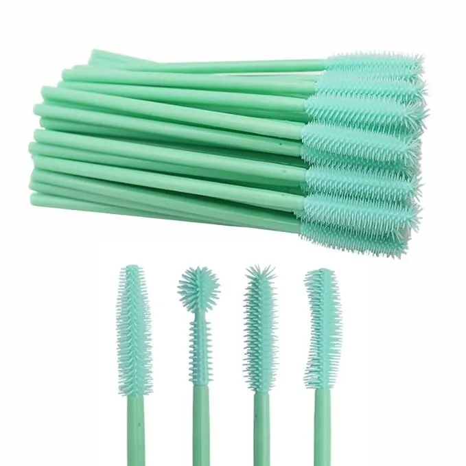 Mascara Brushes, Eyelash Comb Lashes Eyebrow Brush Separator Eyelashes Definer Lash Eye Brow Grooming Cosmetic Tool 4 Silicone Shapes Comb, 48 Pcs, Mint Green - 