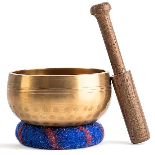 Ohm Store Tibetan Singing Bowl Set — Meditation Sound Bowl Handcrafted in Nepal for Yoga, Chakra Healing, Mindfulness, and Stress Relief — Unique Spiritual Gifts for Women and Men - Bronze