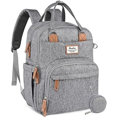 RUVALINO Diaper Bag Backpack, Multifunction Travel Pack Maternity Baby Changing Bags, Large Capacity, Waterproof, Gray - Gray