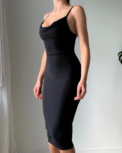 Dorset Drape Dress with Built-In Bra | L / Midnight Black
