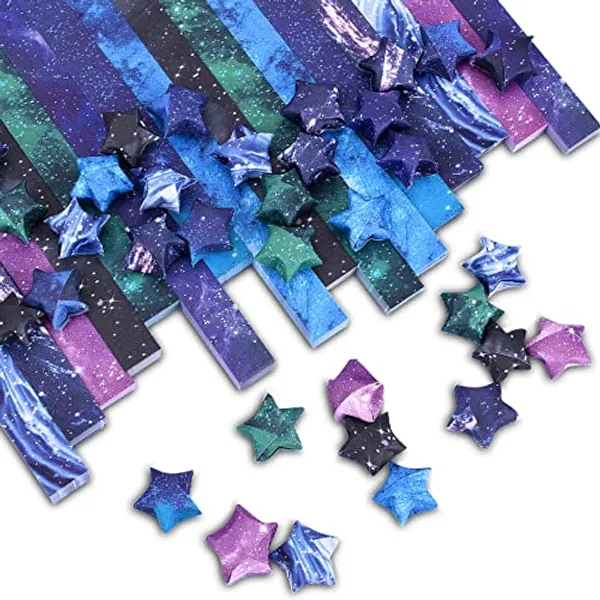 Grehge Sheets Origami Stars Paper 8 Different Designs of Beautiful Space Sky for Paper Arts Crafts Kids Luminous Starry Sky Grown-ups School Teachers Folding Origami Colorful Paper Strips
