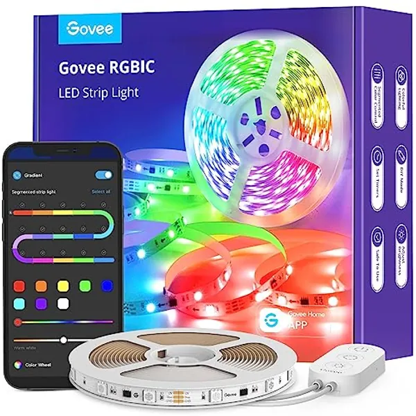 Govee LED Strip Lights RGBIC, 16.4ft Bluetooth Color Changing LED Lights with Segmented App Control, Smart LED Strip Color Picking, Music Sync LED Lights for Bedroom, Living Room, Party