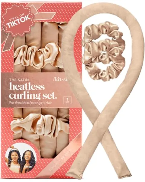 Kitsch Satin Heatless Curling Set - Overnight Hair Curlers to Sleep in, Heatless Curls, Heatless Hair Curler Overnight Curl, Heatless Curling Rod Headband, No Heat Soft Curler, Hair Rollers -Champagne