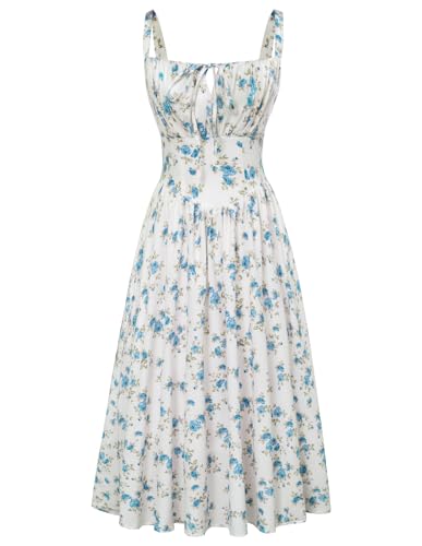 Scarlet Darkness Floral Printed Corset Dress Ruched Bust Cami Dress Flowy Sundress - Medium - Blue