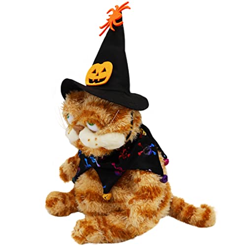 Fat Orange Cat Stuffed Halloween Plush Kitten Toy, Cute Ugly Fat Kitten with Witch Cap Lifelike Yellow Tabby Kitty Plushie Animals Dress Up Dolls,11.8'' - With Cat
