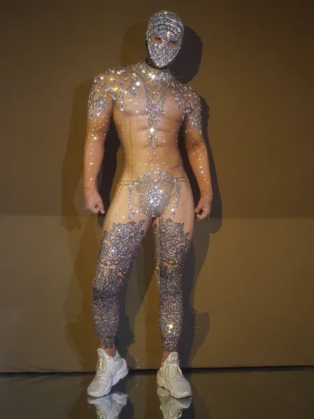 Skintight Bejeweled Bodysuit Rhinestones Singer Stage Dress