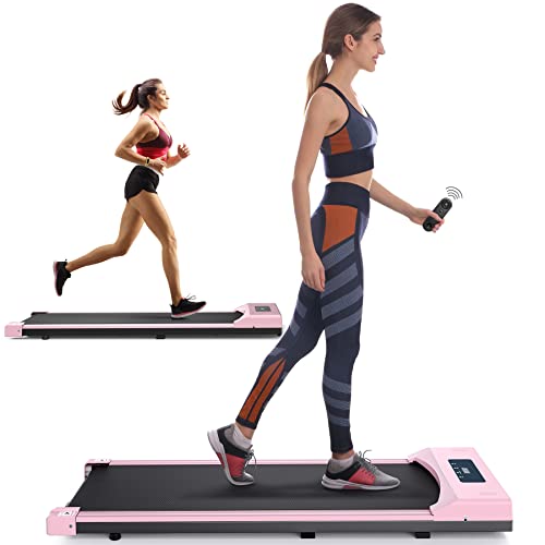 Walking Pad Treadmill, 2.5HP Under Desk Treadmill Portable, Desk Treadmill for Office Under Desk, Walking Treadmills Electric Quiet for Home/Apartment/Flat with Remote Control and LED Dispaly - Baby Pink