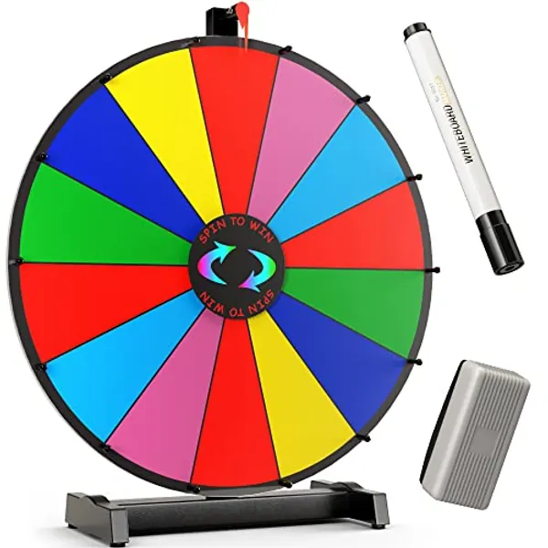 18 Inch Heavy Duty Spinning Prize Wheel - 14 Slots Color Tabletop Roulette Spin The Wheel with Dry Erase Marker and Eraser Win The Fortune Game for Carnival and Trade Show