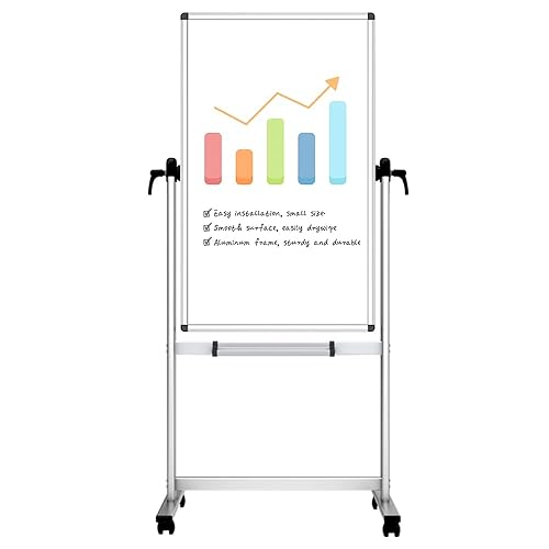 VIZ-PRO Double-sided Magnetic Mobile Whiteboard,48 x 24 Inches, Portrait Orientation,Aluminium Frame and Stand - White - 48 x 24 Inches