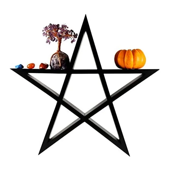 Pentagram Shelf - Large - Wall or Table Art Gothic Décor - Black - Ideal for Crystals, Wiccan or Pagan displays - 17 inches - from Elemental-Source