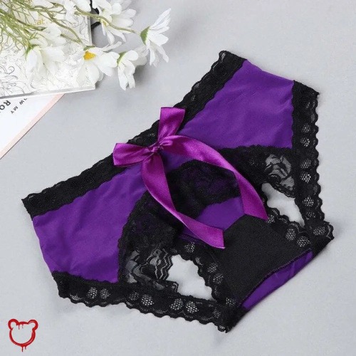 Crotchless Bow Underwear - Easy Access - Purple