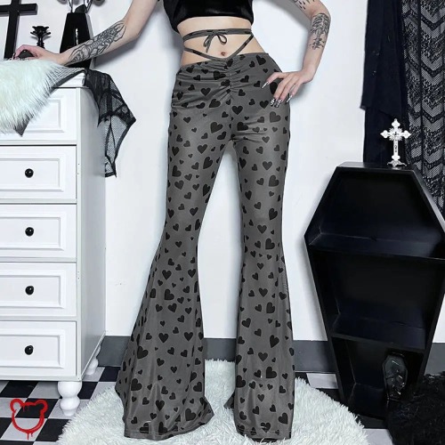 Heart Print Gray Pants - M / Grey/Black