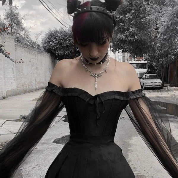 Mesh Off The Shoulder Top - Black Gothic Alternative by Stages
