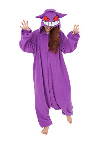 SAZAC Gengar Pokemon Kigurumi - Onesie Jumpsuit Halloween Costume - Adult One Size Fits All - Purple