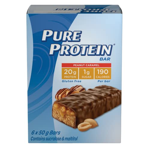 Pure Protein Bars, Gluten Free, Snack Bars, Peanut Caramel, 50 gram, 6 Count, Brown