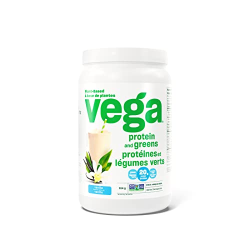 Vega Protein and Greens Vanilla (21 Servings) Plant Based Protein Powder Plus Veggies, Vegan, Non GMO, Pea Protein For Women and Men, 614g (Packaging May Vary) - Vanilla - Large Tub