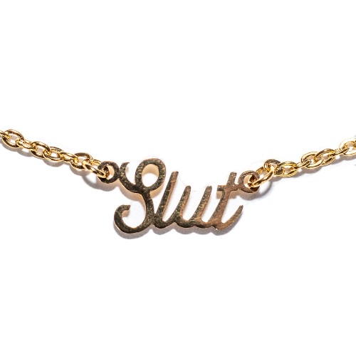 kink ink Slut Necklace Gold Plated Stainless Steel Chain for Sexy Kinky Adults - 
