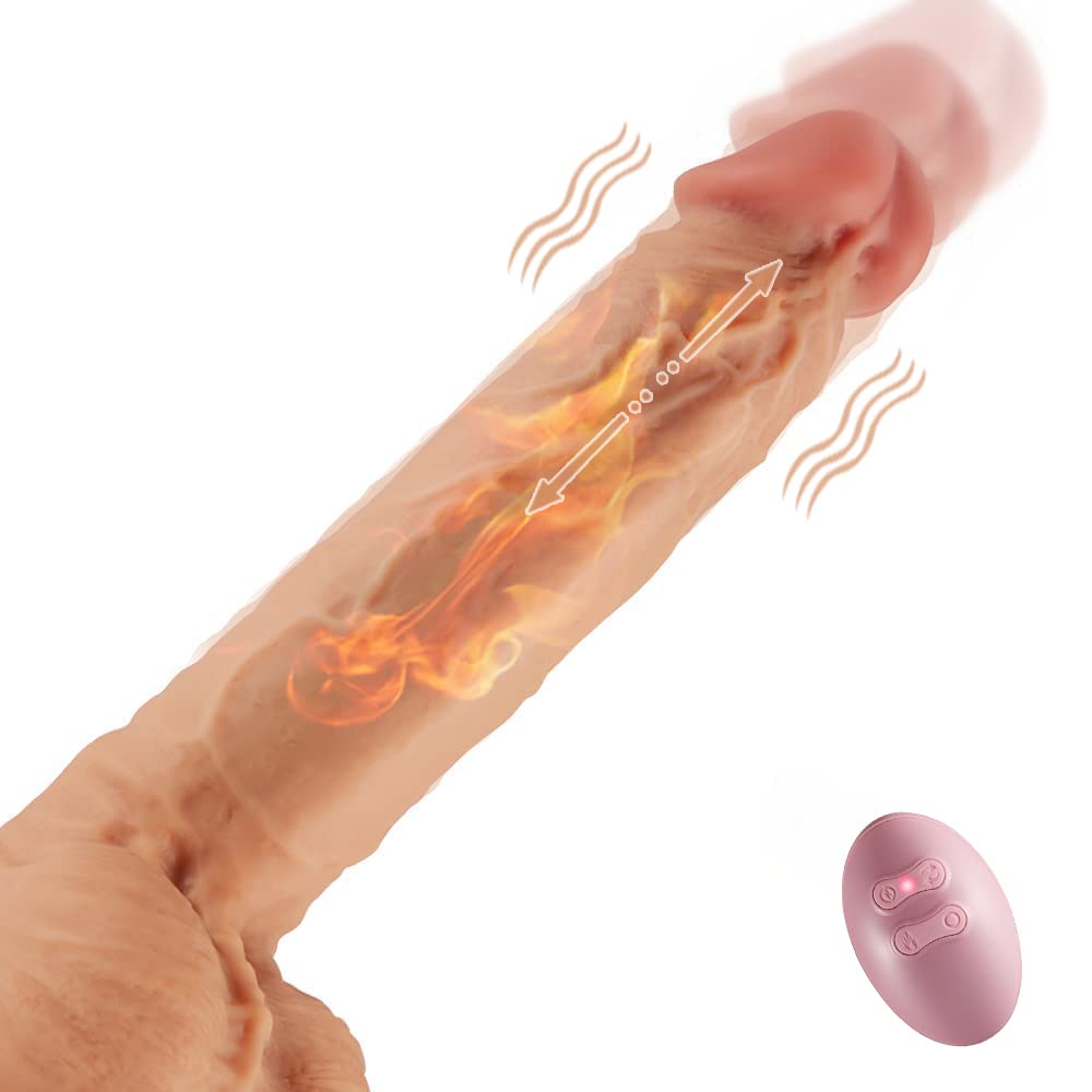 8.6" Thrusting Dildo Vibrator with Vibrating and Heating, Realistic Telescopic Penis for G-spot Stimulation, Remote Control Automatic Vibrating Dildos Anal Sex Toy for Women and Couple (8.6 inch) - 8.6 Inch