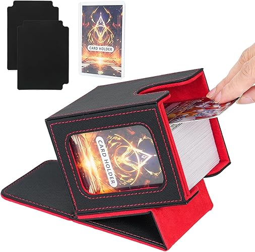 Card Deck Box for MTG Commander,Magnetic Card Display Case with Two Dividers,TCG Card Storage Box,PU Leather Trading Card Storage Box Holds 100 Double-Sleeved Cards,Black Red - Black Red