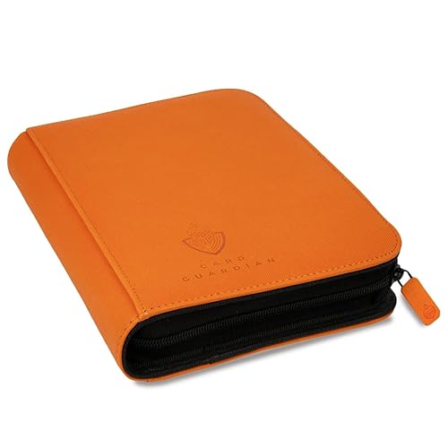 Card Guardian - 4 Pocket Premium Binder for 160 Cards (Orange) | Zipper Closure and Side Loaded Pockets | Compatible with Trading & Sports Cards including Magic the Gathering, Yugioh, Baseball Cards - Orange