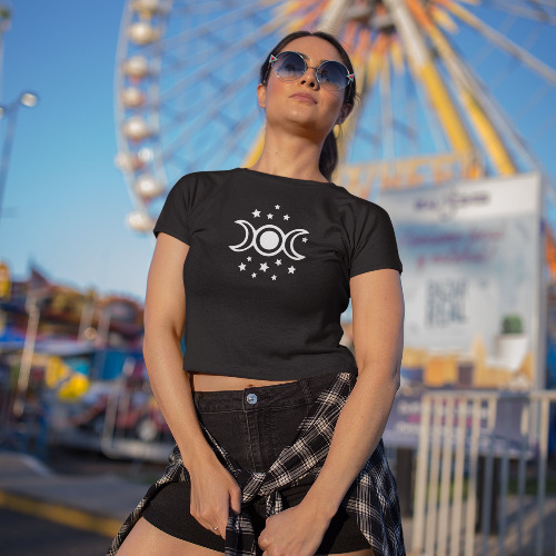 Triple Moon Goddess Crop Top - S / Charcoal