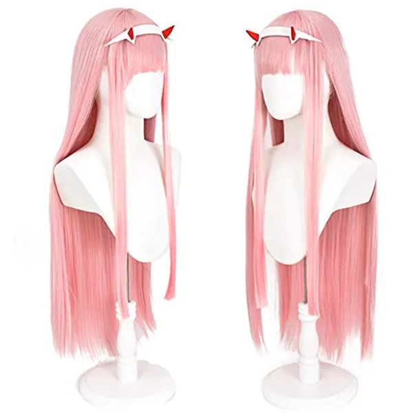 Soyusunny Long Pink Straight Cosplay Wig Costume Halloween Wigs for Women With Headband