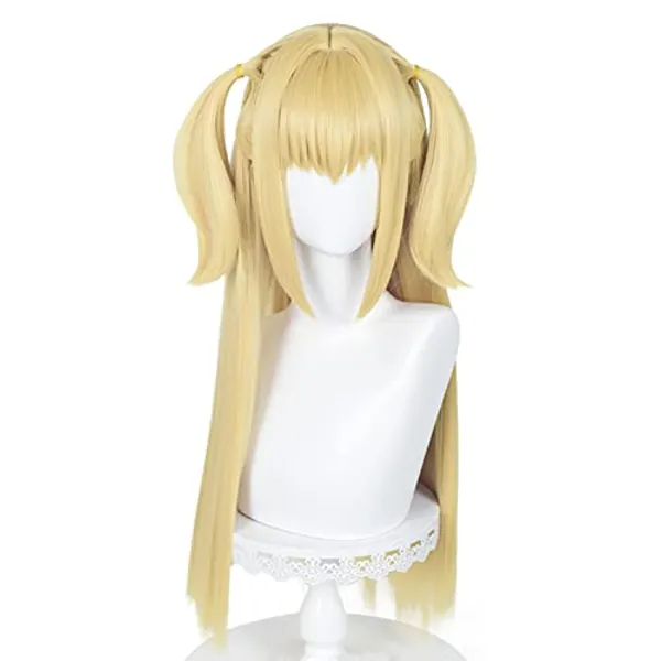 Long Blonde Wig for Misa Amane Cosplay, Long Straight Yellow Cute Kawaii Wig with Bangs + Cap for Halloween Costume (Blonde)