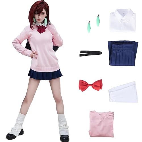 Momo Ryase Pink Uniform Anime Dandadan Cosplay Costume Complete Halloween Costume with Wig - Clothing - Large