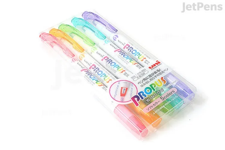 Uni Propus Window Soft Color Double-Sided Highlighter - 4.0 mm / 0.6 mm - 5 Color Set