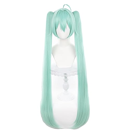 XiongXiongLe Hatsune Miku Wig Cosplay Bi Cute Bunnies Double Ponytail Hair 90cm Long Green Gradient Curly Synthetic Hair Wig for Women Adult Cos Party Halloween Christmas(Hatsune Miku) - Hatsune Miku