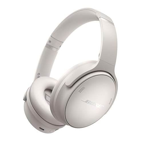 Bose QuietComfort Bluetooth Headphones, Wireless Headphones with Active Over Ear Noise Cancelling and Mic, Deep Bass, Up to 24 Hours of Playtime, White Smoke - White