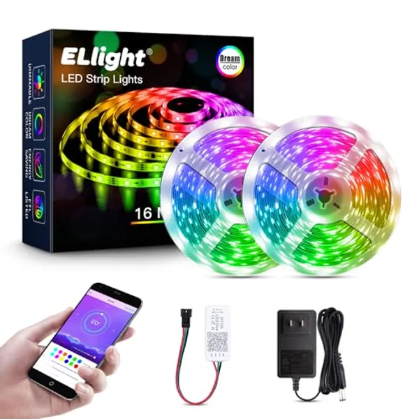 ELlight LED Strip Lights with APP, Dream Color 32.8ft LED Lights with Multicolor Chasing, Waterproof RGB Rope Lights Kit, 300 LEDs SMD 5050 Flexible Strip Lighting for Home Kitchen