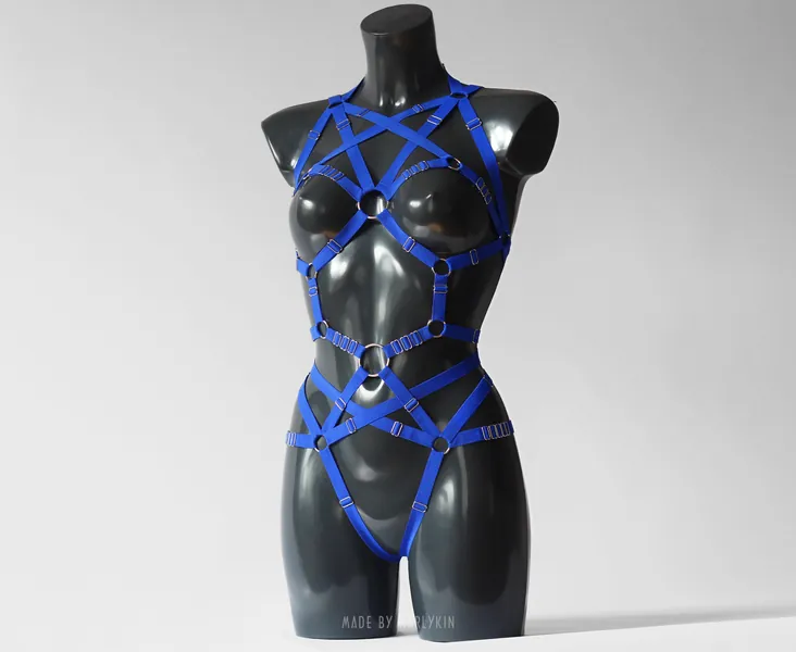 Harness Blue Bodysuit, Dance Outfit, Festival Clothing, Harness Lingerie, Erotic Lingeries, BDSM, Festival Lingerie, Body Cage, custom made