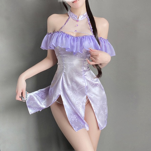 Seductive Chinese Lace-Up Babydoll Lingerie - Purple / S