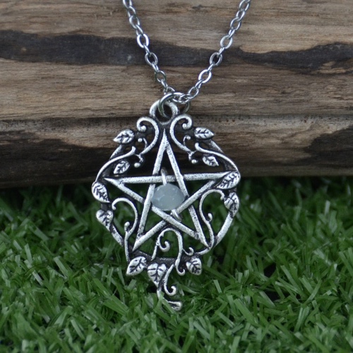 'Ethereal' Pentagram Ivy Witchy Forestcore Necklace - as picture with gemstone