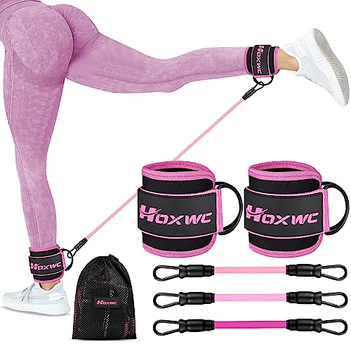 Ankle Resistance Bands with Cuffs, Ankle Bands for Working Out, Ankle Resistance Band for Leg, Booty Workout Equipment for Kickbacks Hip Fitness Training, Exercise Bands for Butt Lift Women - 1-pink