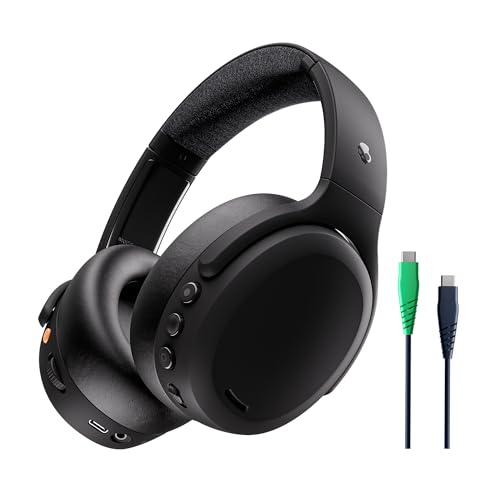 Skullcandy Crusher ANC 2 Over-Ear Noise Canceling Wireless Headphones with Sensory Bass and Charging Cable, 50 Hr Battery, Skull-iQ, Alexa Enabled, Microphone, Works with Bluetooth Devices - Black - Black