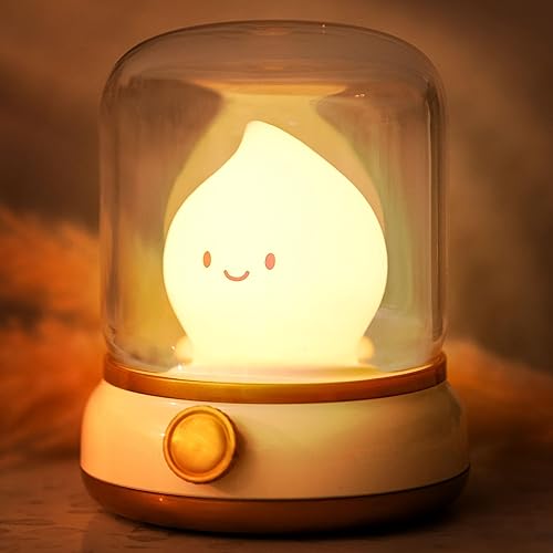 WANIDEA Flameless Candles Lamp, Led Candles,Cute Kerosene Lamp,Silicone Flame Amber Light,Adjustable Dimmable Rechargeable Night Light for Kids,Girls,Teenager Kids Bedroom Christmas - Yellow