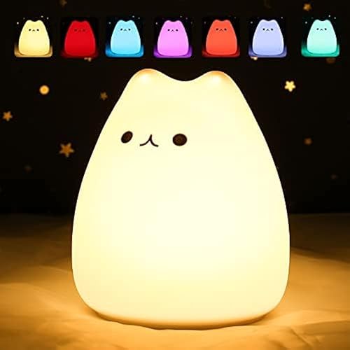 ZKLiLi Cute Cat Lamp, Night Light for Girls Bedroom, Kitty Lamp Birthday Gifts for Kids Baby Toddler Teen Portable Silicone Kawaii Nightlight Nursery Room Decor (Battery Cat) - Cat - Battery