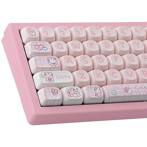 TYRIXKI PBT 148 Keys Cute Keycaps Dye-Sublimation Bunny Keycaps Set MOA Profile for Cherry Gateron MX Keys Mechanical Keyboards - Snack Rabbit