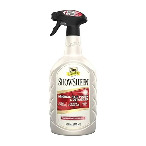 Absorbine ShowSheen Hair Polish & Detangler 32oz Spray Bottle, Horse and Dog Coat, Mane and Tail, Instant Detangling & Reduces Hair Breakage for Healthy Grooming & Radiant Shine