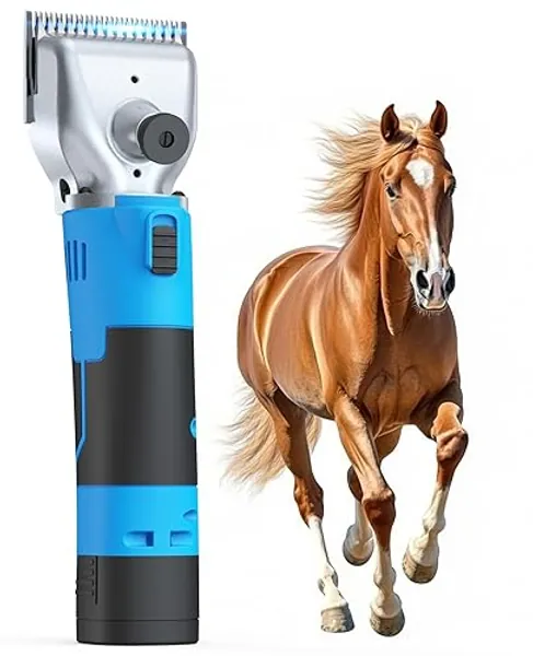 oneisall Cordless Horse Clippers,Professional Horse Grooming Clippers with 2 Batteries,Detachable Stainless Steel Blade Heavy Duty Horse Grooming Kit for Thick Coat