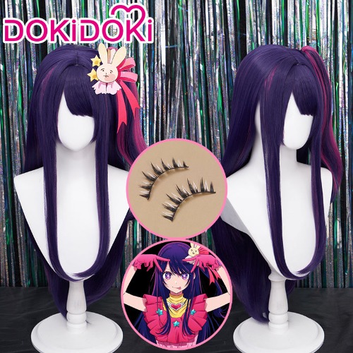 【Ready For Ship】DokiDoki Anime Oshi no Ko Cosplay Hoshino Ai Wig / Fake Eyelashes Long Straight Purple Pink | Hoshino Ai Wig&Fake Eyelashes