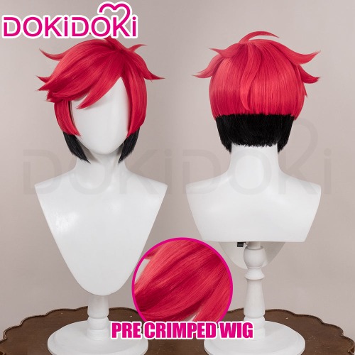 【Ready For Ship】DokiDoki Anime Hell Hotel Cosplay Alastorr Cosplay Wig / Glasses / Ears / Headpieces Short Red Black / Black Gloves Red Nails | Pre Crimped Ver. Wig Only-Ready For Ship